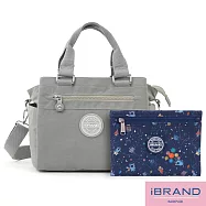 iBrand 輕盈多隔層2WAY防潑水尼龍側背包- 自信灰
