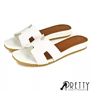 【Pretty】女 拖鞋 方頭 H型剪裁 平底 台灣製 JP22.5 白色