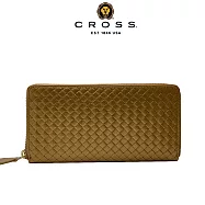 【CROSS】台灣總經銷 限量1折 頂級小牛皮編織紋拉鍊長夾 海倫系列 全新專櫃展示品 (發財金 贈禮盒提袋)
