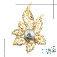 【伊飾童話】鏤空花葉*典雅珍珠水鑽胸針 金