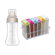 日系簡約系列調味收納組(六合一調味組+五孔醬料罐) 灰白