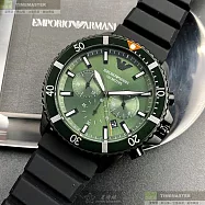 ARMANI阿曼尼精品錶,編號：AR00013,42mm圓形墨綠色精鋼錶殼墨綠色錶盤矽膠深黑色錶帶