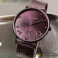 COACH蔻馳精品錶,編號：CH00117,36mm圓形紫色精鋼錶殼紫色錶盤米蘭紫色錶帶