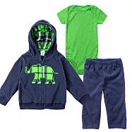 Carter&rsquo;s大象貼布連帽外套+短袖包屁衣+長褲3件組 12M