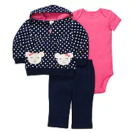 Carter&rsquo;s小老鼠貼布點點連帽外套+短袖包屁衣+長褲3件組 9M
