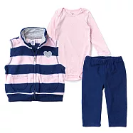 Carter&rsquo;s愛心刺繡條紋刷毛背心+長袖包屁衣+長褲3件組 18M