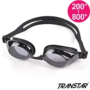 TRANSTAR 度數泳鏡 抗UV塑鋼鏡片-防霧純矽膠(200-800度)-贈送泳帽 黑-800度