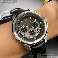 MASERATI瑪莎拉蒂精品錶,編號：R88716210062,44mm圓形銀精鋼錶殼黑色錶盤真皮皮革深黑色錶帶