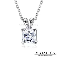 Majalica925純銀鎖骨鍊女士短項鏈 四爪方鑽單鑽項鍊 生日聖誕節交換禮物銀飾推薦 銀色大墜 PN22011 40cm 銀色大墜