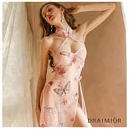 久慕雅黛 DRAIMIOR蝴蝶飛舞立體刺繡透紗旗袍。粉色