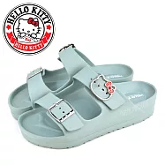【HELLO KITTY】女 拖鞋 凱蒂貓 二字 雙皮帶釦 輕量 防水 厚底 JP24 綠色