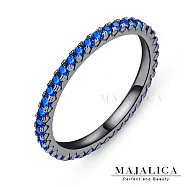 Majalica 925純銀戒指尾戒 整圈鑲崁線戒女戒食指戒子 精鍍黑金 單個價格 PR4004 3 黑金色深藍鋯美國圍3號
