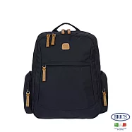 【BRIC S】義大利時尚 防潑水 雙隔層 可手提 大容量 電腦後背包- 深藍色