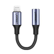 綠聯 MFi蘋果官方認證 Lightning轉3.5mm耳機轉接器 Gray編織版 (標準包裝)