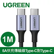 綠聯 PD 100W 5A快充電線/傳輸線Type-C對Type-C金屬殼編織線 (1.5公尺)
