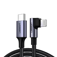 綠聯 iPhone充電線 MFi蘋果官方認證 快充Type-C 2.0金屬殼編織線 電競黑L型 (2公尺)