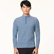 【HAKERS 哈克士】男款 立領半開襟條紋天絲發熱衣 (登山健行/戶外休閒/機能服/長袖/衛生衣/保暖衣/保暖內衣) 2XL 灰藍/冰藍