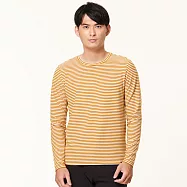 【HAKERS 哈克士】男款 圓領條紋天絲發熱衣 (登山健行/戶外休閒/機能服/長袖/衛生衣/保暖衣/保暖內衣) L 棕黃/雪白