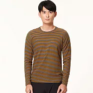 【HAKERS 哈克士】男款 圓領條紋天絲發熱衣 (登山健行/戶外休閒/機能服/長袖/衛生衣/保暖衣/保暖內衣) XL 棕黃/灰藍