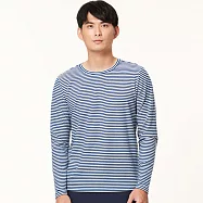 【HAKERS 哈克士】男款 圓領條紋天絲發熱衣 (登山健行/戶外休閒/機能服/長袖/衛生衣/保暖衣/保暖內衣) L 灰藍/雪白