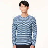 【HAKERS 哈克士】男款 圓領條紋天絲發熱衣 (登山健行/戶外休閒/機能服/長袖/衛生衣/保暖衣/保暖內衣) S 灰藍/冰藍