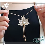 【伊飾童話】珍珠楓葉*滿鑽活動流蘇長鍊 金