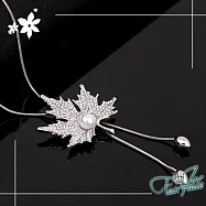 【伊飾童話】珍珠楓葉*滿鑽活動流蘇長鍊 銀