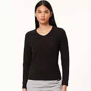 【HAKERS 哈克士】女款 V領天絲發熱衣 (登山健行/戶外休閒/機能服/長袖/衛生衣/保暖衣/保暖內衣) XL 黑色