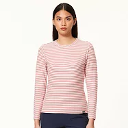 【HAKERS 哈克士】女款 圓領條紋天絲發熱衣 (登山健行/戶外休閒/機能服/長袖/衛生衣/保暖衣/保暖內衣) L 玫灰/雪白