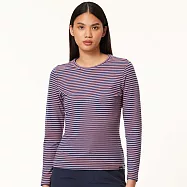 【HAKERS 哈克士】女款 圓領條紋天絲發熱衣 (登山健行/戶外休閒/機能服/長袖/衛生衣/保暖衣/保暖內衣) M 玫灰/灰藍