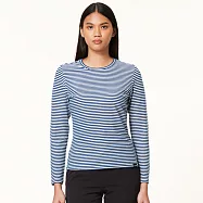 【HAKERS 哈克士】女款 圓領條紋天絲發熱衣 (登山健行/戶外休閒/機能服/長袖/衛生衣/保暖衣/保暖內衣) 灰藍/雪白