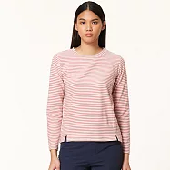 【HAKERS 哈克士】女款 圓領剪接條紋天絲發熱衣 (登山健行/戶外休閒/機能服/長袖/衛生衣/保暖衣/保暖內衣) M 玫灰/雪白