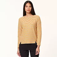 【HAKERS 哈克士】女款 圓領剪接條紋天絲發熱衣 (登山健行/戶外休閒/機能服/長袖/衛生衣/保暖衣/保暖內衣) XL 棕黃/雪白