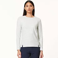 【HAKERS 哈克士】女款 圓領剪接條紋天絲發熱衣 (登山健行/戶外休閒/機能服/長袖/衛生衣/保暖衣/保暖內衣) S 冰藍/雪白