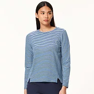 【HAKERS 哈克士】女款 圓領剪接條紋天絲發熱衣 (登山健行/戶外休閒/機能服/長袖/衛生衣/保暖衣/保暖內衣) M 灰藍/冰藍