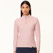 【HAKERS 哈克士】女款 立領半開襟條紋天絲發熱衣 (登山健行/戶外休閒/機能服/長袖/衛生衣/保暖衣/保暖內衣) S 玫灰/雪白