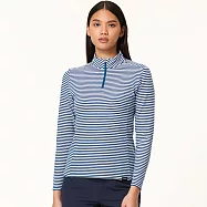 【HAKERS 哈克士】女款 立領半開襟條紋天絲發熱衣 (登山健行/戶外休閒/機能服/長袖/衛生衣/保暖衣/保暖內衣) S 灰藍/雪白