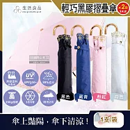 (2支任選超值組)生活良品-小J金色彎柄花語刺繡滾邊防曬輕巧黑膠摺疊晴雨傘1支(附傘套) 白色*2支