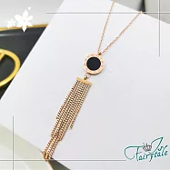 【伊飾童話】羅馬黑圓幣*長流蘇時尚鈦鋼項鍊