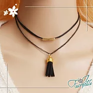 【伊飾童話】麂皮流蘇*繞頸皮繩鎖骨短鍊 金