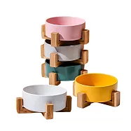 meekee 竹木架陶瓷寵物碗-中 黃色