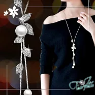 【伊飾童話】柔情珠葉*浪漫流蘇珍珠水鑽長鍊