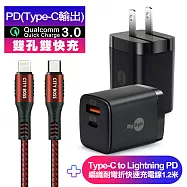 Mystyle 33W氮化鎵PD+QC充電器黑+CB C to iOS PD耐彎折快充線-120CM紅 iP14系列快充