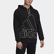 Adidas M Big Lo Hd Fl [HB5089] 男 長袖上衣 連帽 帽T 運動休閒 寬鬆 亞洲版 舒適 黑 L 黑/白