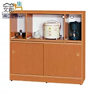 【文創集】泰亞 環保4.1尺南亞塑鋼推門層架中餐櫃/收納櫃 時尚木紋