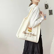 E.City_蛋糕圖案單肩帆布購物提袋 奶油蛋糕