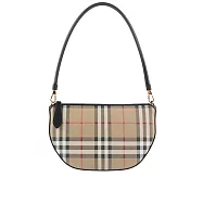 BURBERRY Olympia 格紋棉質帆布肩背/腋下包 (經典米色)