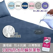 【寢室安居】台灣製造 100%防水防蹣抗菌床包式保潔墊(單人規格) 3.5尺 深海藍