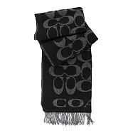 COACH 經典logo雙色流蘇圍巾 黑灰