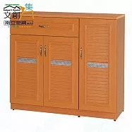 【文創集】南亞塑鋼 康特多彩4尺三開門單抽百葉鞋櫃(二色可選) 原木紋